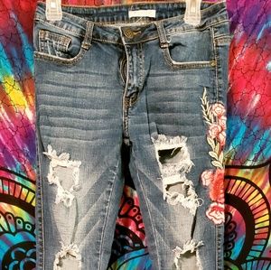 Womens distressed embroidered Jean's